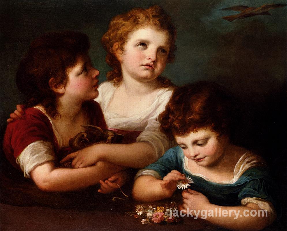 Children with a birds nest and flowers, Angelica Kauffman painting - Click Image to Close